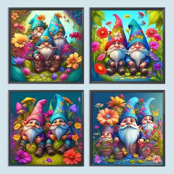 Other - 4pcs Gnome Diamond Painting Kit - 20x20cm Round